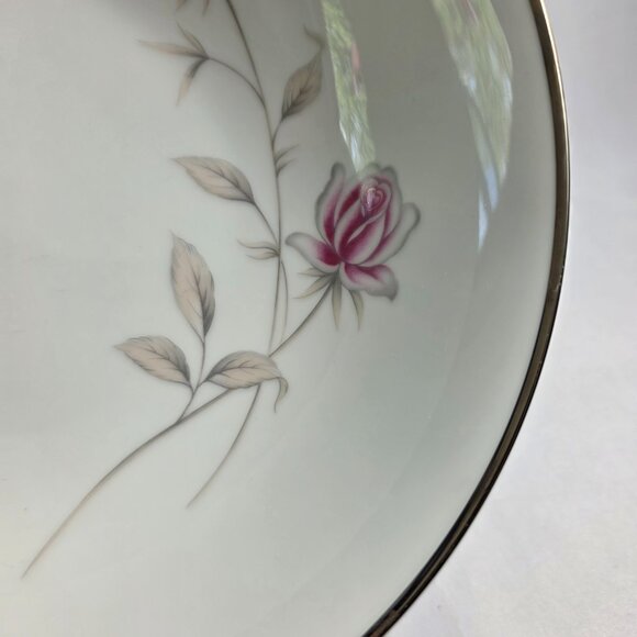 Seizan Fine China Lasting Rose 9 Inch Serving Bowl White Pink Roses Gray Leaves - Picture 9 of 15